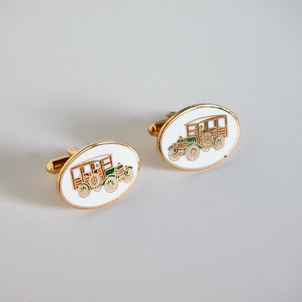 Vintage Ford Model T Gold Tone Enamel Cufflinks